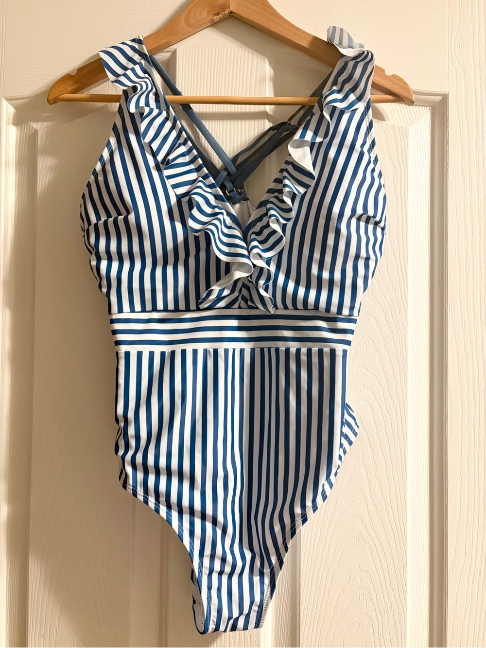 Cupshe Blue & White Striped Ruffle One-Piece Swimsuit